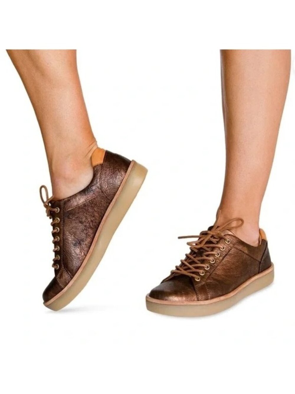 Kork Ease Maddi Metallic Bronze Brown Leather Textured Sneakers Shoe Size 7.5